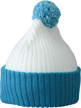 Knitted Cap with Pompon white/aqua One Size