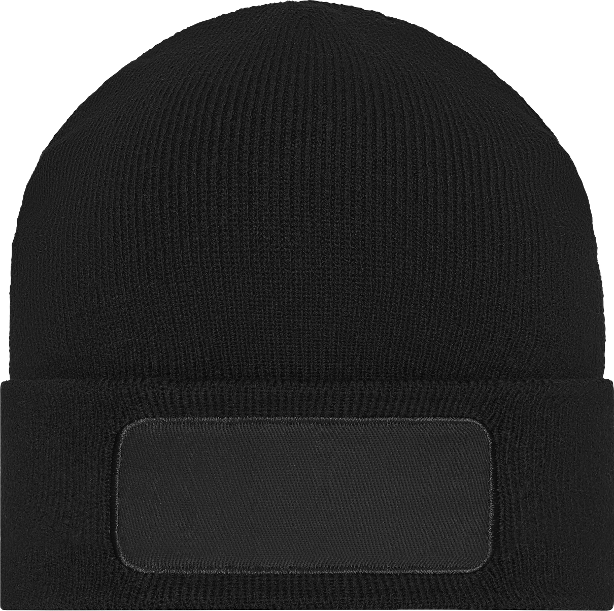 Knitted Beanie with Patch (10cm x 5cm) black One Size
