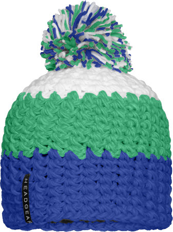 Crocheted Cap with Pompon aqua/limegreen/white One Size